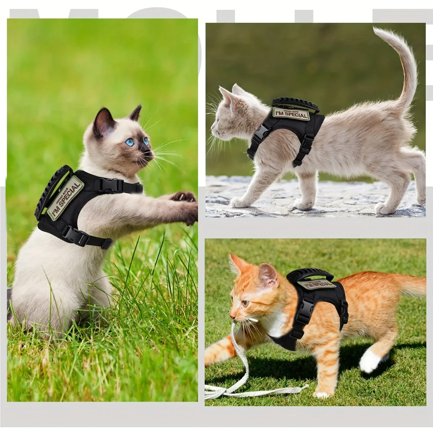Tactical Cat Vest with Adjustable Straps & Red Cross Patch - Durable 600D Nylon Chest Harness for Small Dogs & Cats, Secure Leash Attachment, Ergonomic Design for Training & Outdoor Adventures, Cat Vest Harness, Adventure Pet - Image 3