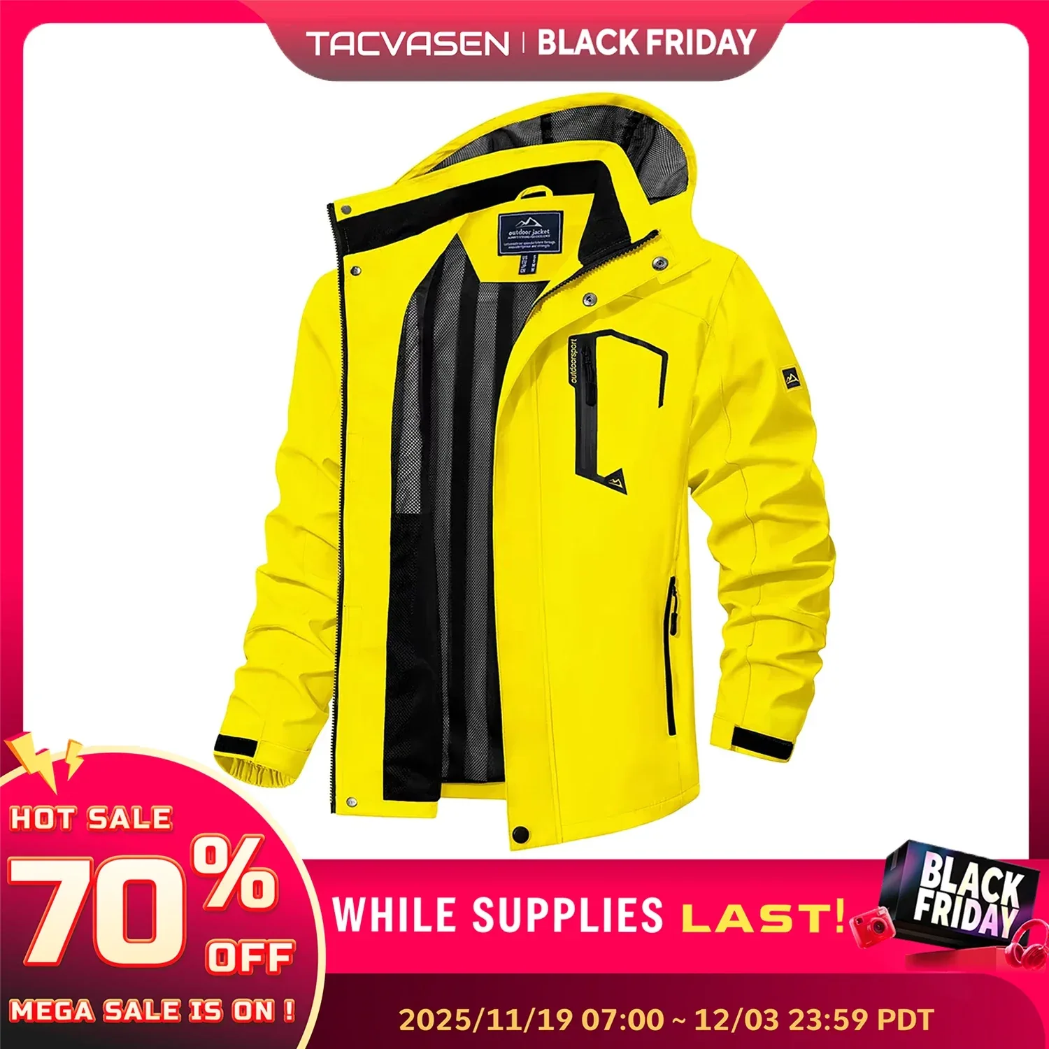 TACVASEN Spring Autumn Lightweight Jackets Mens Mesh Lined Waterproof Rain Jacket Outdoor Fishing Hiking Jacket Male Windbreaker