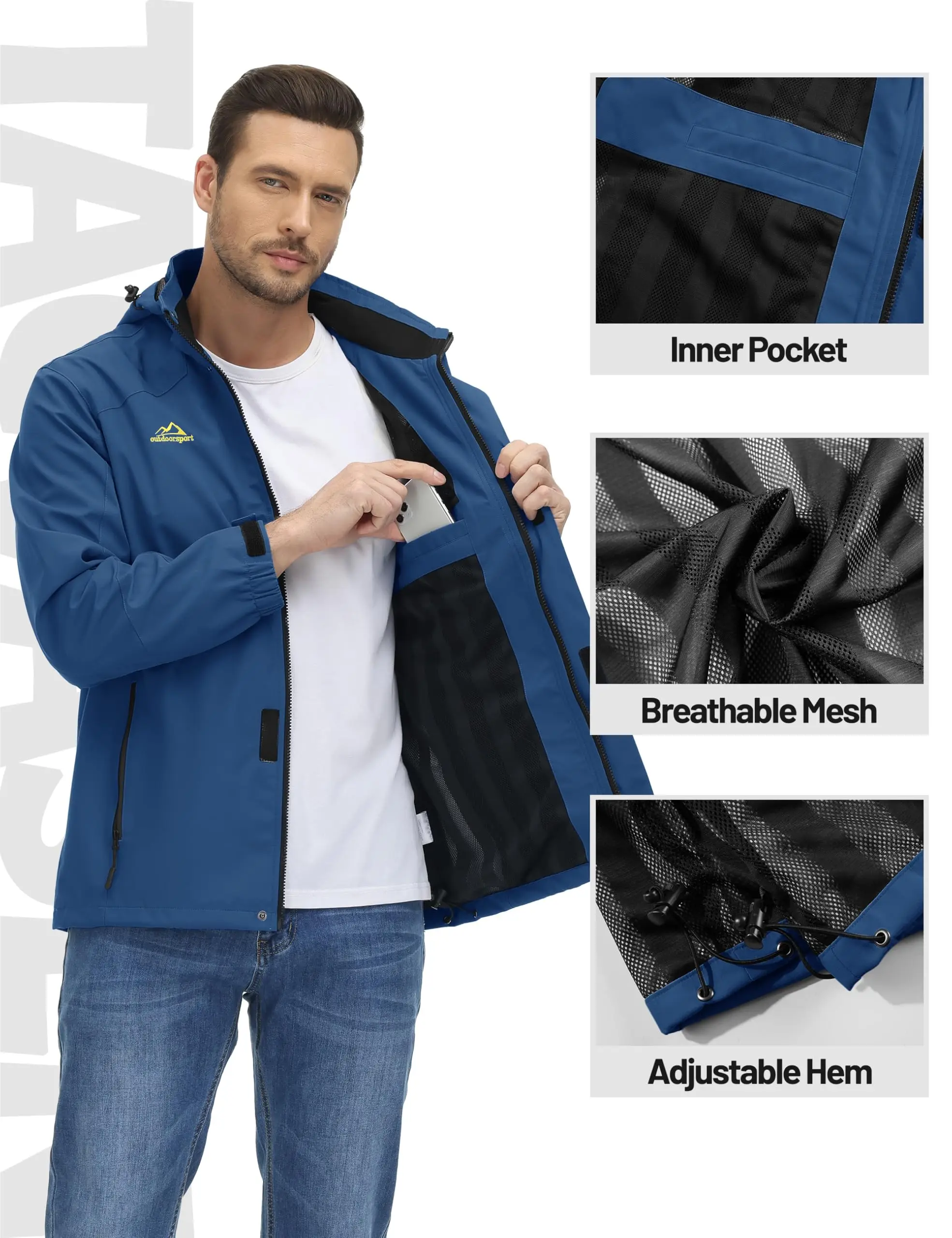 TACVASEN Spring Autumn Lightweight Jackets Mens Mesh Lined Waterproof Rain Jacket Outdoor Fishing Hiking Jacket Male Windbreaker - Image 17