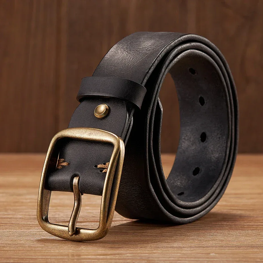 Thick Cowhide Copper Pin Buckle Real Genuine Leather Belt For Jeans Fashion Casual Belt Men Waistband Retro Luxury Male Strap - Image 10