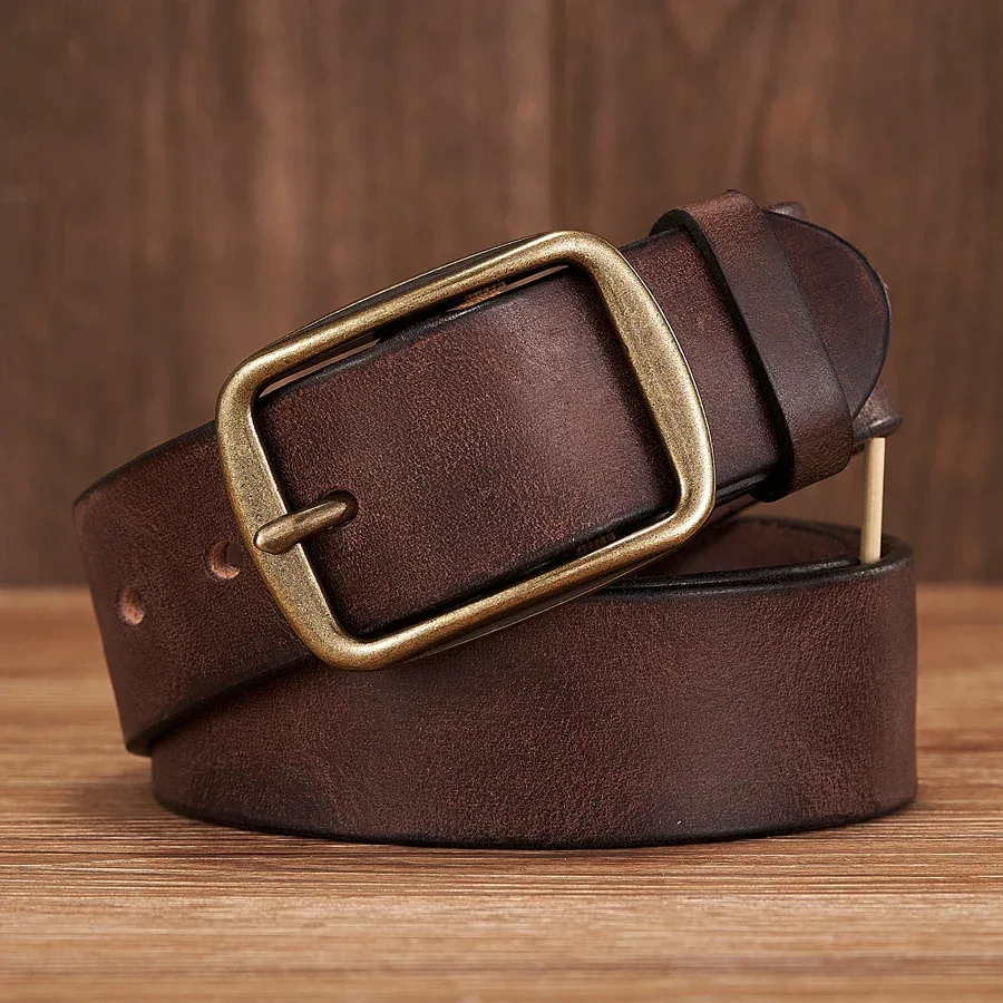 Thick Cowhide Copper Pin Buckle Real Genuine Leather Belt For Jeans Fashion Casual Belt Men Waistband Retro Luxury Male Strap - Image 12