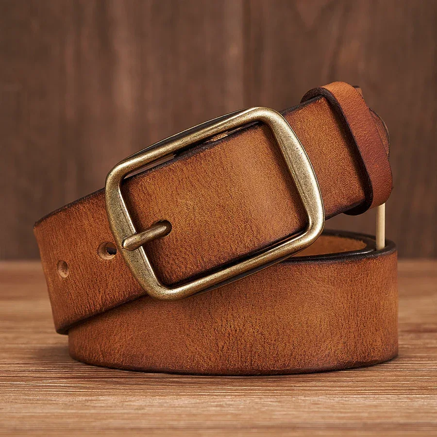 Thick Cowhide Copper Pin Buckle Real Genuine Leather Belt For Jeans Fashion Casual Belt Men Waistband Retro Luxury Male Strap - Image 13