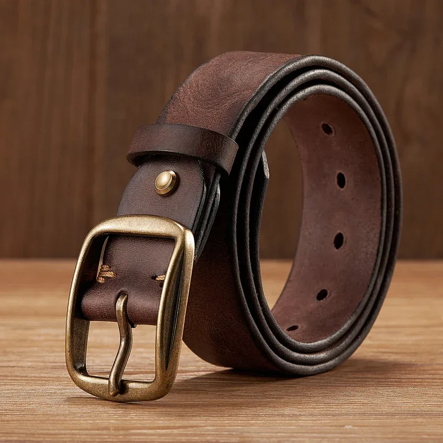 Thick Cowhide Copper Pin Buckle Real Genuine Leather Belt For Jeans Fashion Casual Belt Men Waistband Retro Luxury Male Strap - Image 21