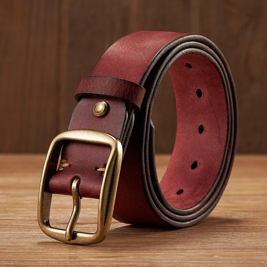 Thick Cowhide Copper Pin Buckle Real Genuine Leather Belt For Jeans Fashion Casual Belt Men Waistband Retro Luxury Male Strap - Image 22