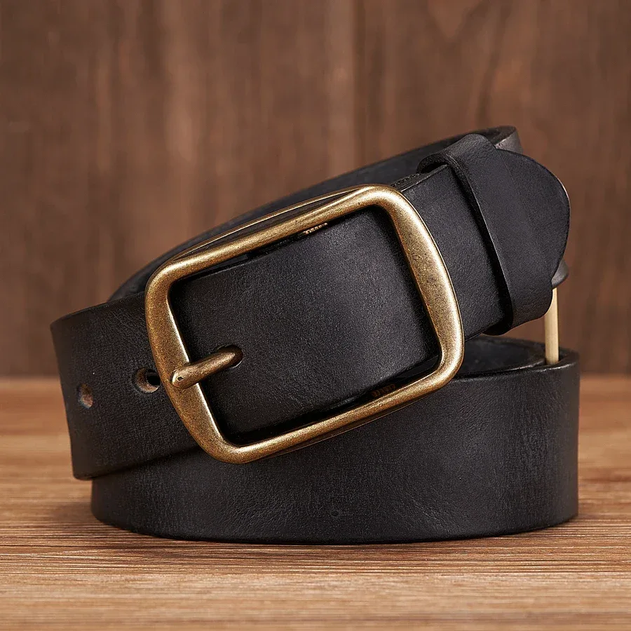 Thick Cowhide Copper Pin Buckle Real Genuine Leather Belt For Jeans Fashion Casual Belt Men Waistband Retro Luxury Male Strap - Image 6