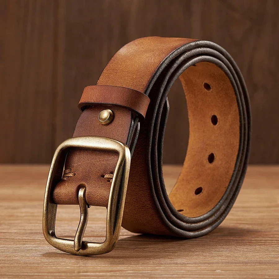 Thick Cowhide Copper Pin Buckle Real Genuine Leather Belt For Jeans Fashion Casual Belt Men Waistband Retro Luxury Male Strap - Image 9