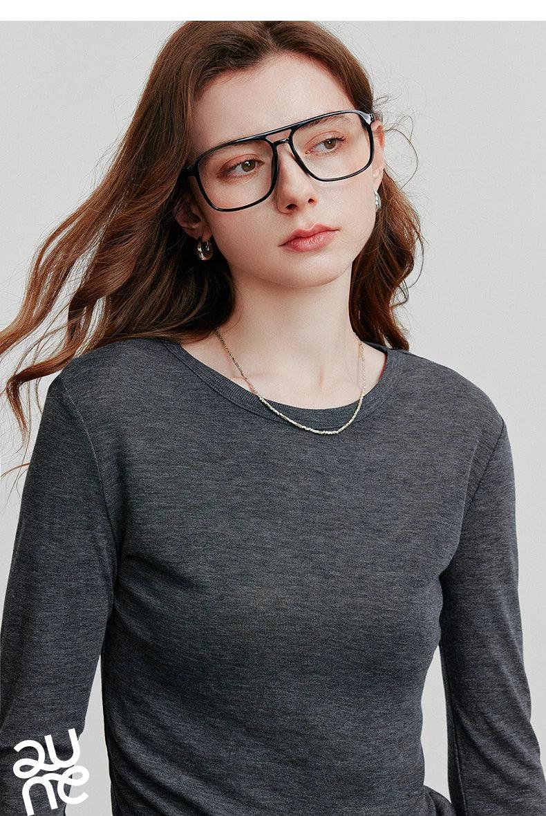 TOYOUTH Women T-shirt 2025 Autumn New Slanted Hem Lyocell Wool Slim Fit Long Sleeve Base Tops - Image 26