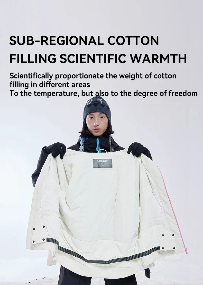 VECTOR Men and Women Cotton Contrast Skiing Top Waterproof and Durable Warm Snowboard Ski Double Board Single Board Outdoors - Image 12