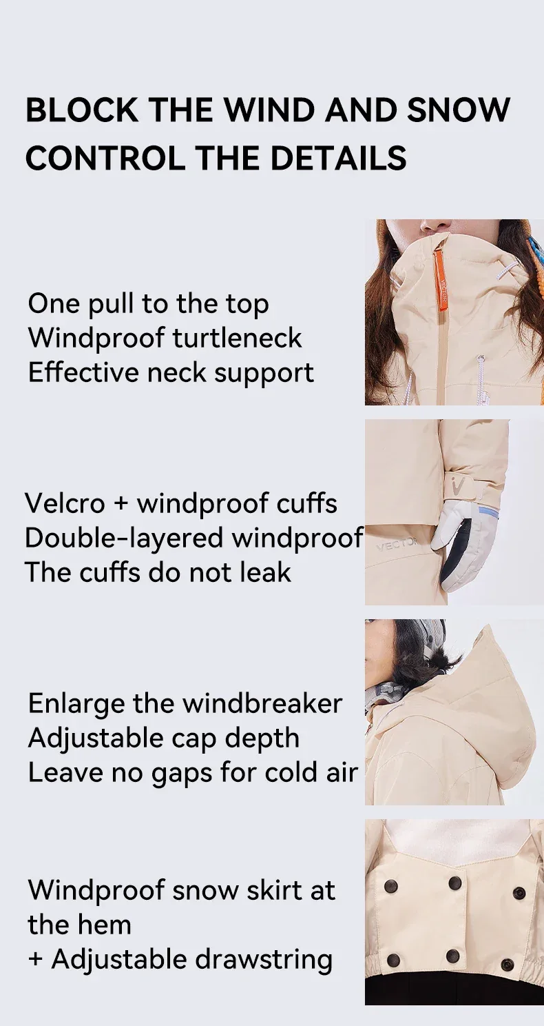 VECTOR Men and Women Cotton Contrast Skiing Top Waterproof and Durable Warm Snowboard Ski Double Board Single Board Outdoors - Image 14