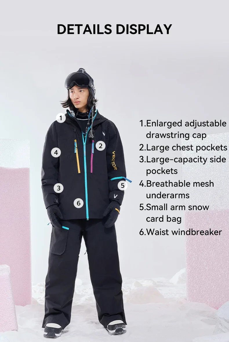 VECTOR Men and Women Cotton Contrast Skiing Top Waterproof and Durable Warm Snowboard Ski Double Board Single Board Outdoors - Image 18