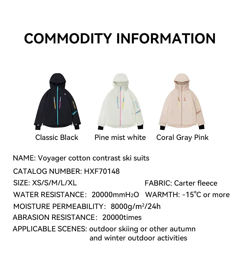 VECTOR Men and Women Cotton Contrast Skiing Top Waterproof and Durable Warm Snowboard Ski Double Board Single Board Outdoors - Image 20