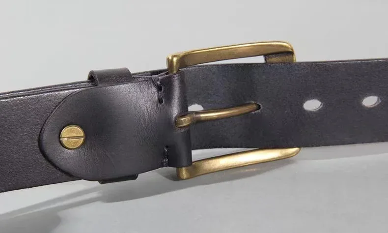 Vintage Luxury Handmade Leather Copper Buckle Man's Belt Cinturon Gotico Cowhide Retro All-match Casual Jeans Soft Belt ABC - Image 10