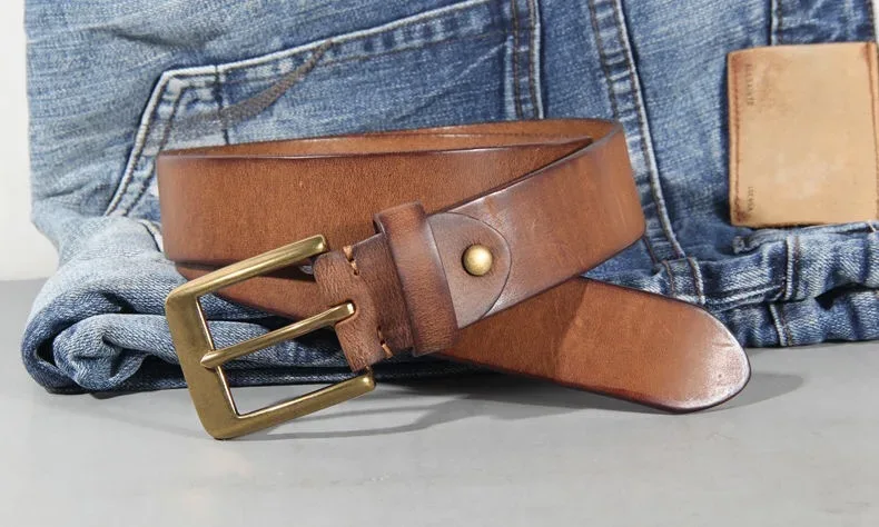 Vintage Luxury Handmade Leather Copper Buckle Man's Belt Cinturon Gotico Cowhide Retro All-match Casual Jeans Soft Belt ABC - Image 11