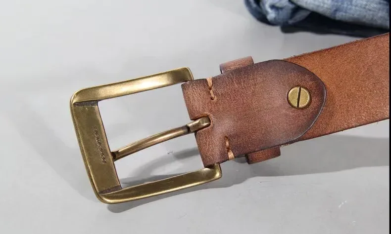 Vintage Luxury Handmade Leather Copper Buckle Man's Belt Cinturon Gotico Cowhide Retro All-match Casual Jeans Soft Belt ABC - Image 12