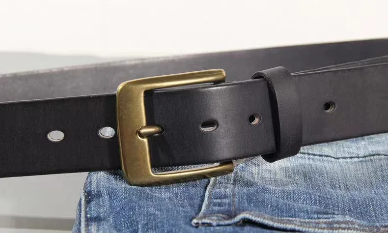 Vintage Luxury Handmade Leather Copper Buckle Man's Belt Cinturon Gotico Cowhide Retro All-match Casual Jeans Soft Belt ABC - Image 18