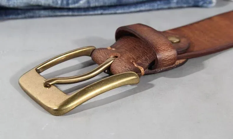 Vintage Luxury Handmade Leather Copper Buckle Man's Belt Cinturon Gotico Cowhide Retro All-match Casual Jeans Soft Belt ABC - Image 20