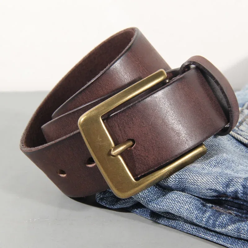 Vintage Luxury Handmade Leather Copper Buckle Man's Belt Cinturon Gotico Cowhide Retro All-match Casual Jeans Soft Belt ABC - Image 22