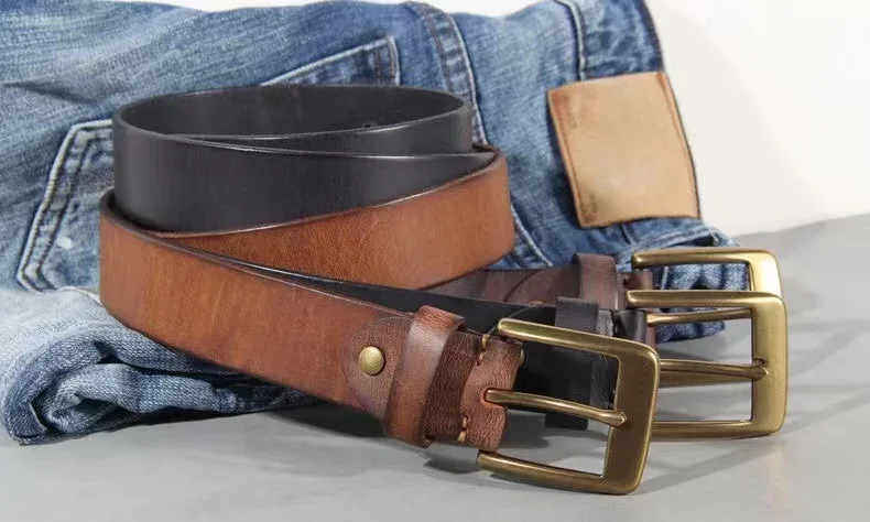 Vintage Luxury Handmade Leather Copper Buckle Man's Belt Cinturon Gotico Cowhide Retro All-match Casual Jeans Soft Belt ABC - Image 8