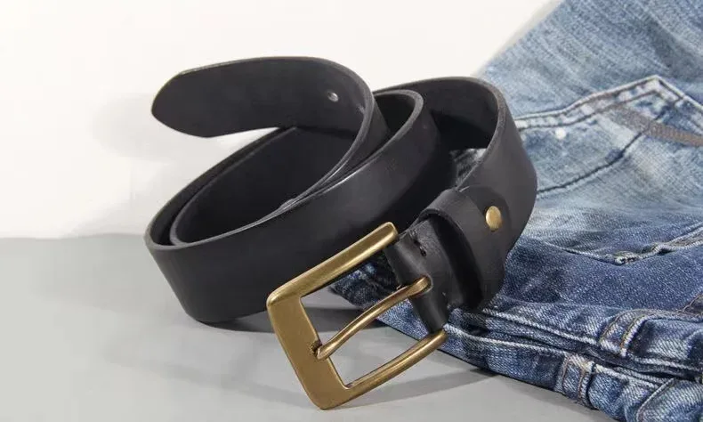 Vintage Luxury Handmade Leather Copper Buckle Man's Belt Cinturon Gotico Cowhide Retro All-match Casual Jeans Soft Belt ABC - Image 9