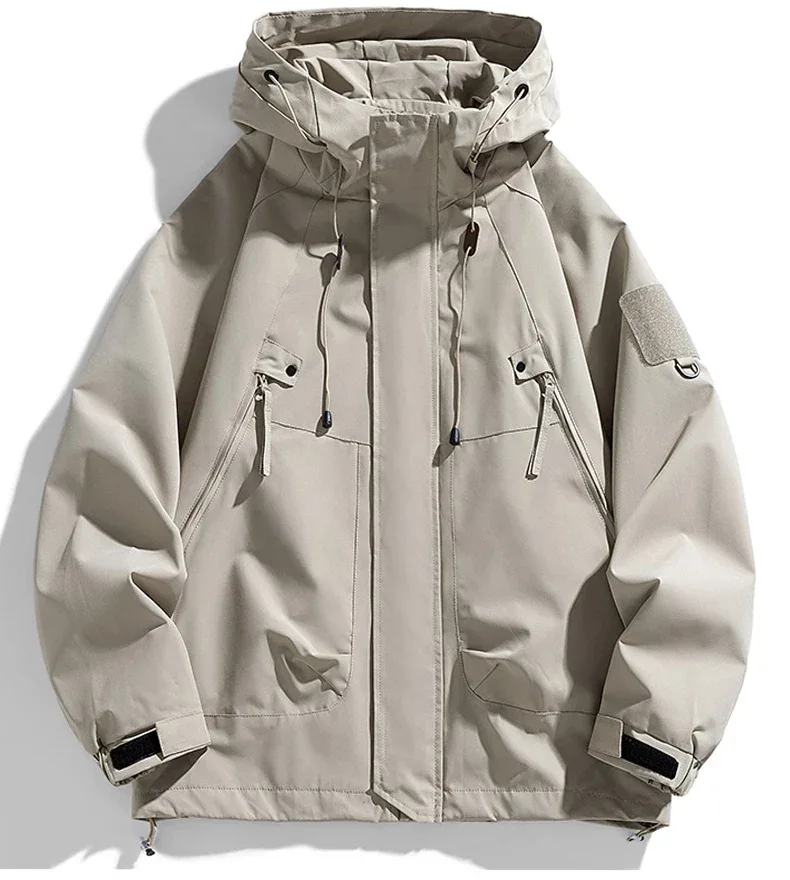 Windbreakers Men Hooded Jacket Zipper Coat Cargo Waterproof Black Bomber Camping Loose Thin Softshell Hooded Hiking Jacket - Image 11