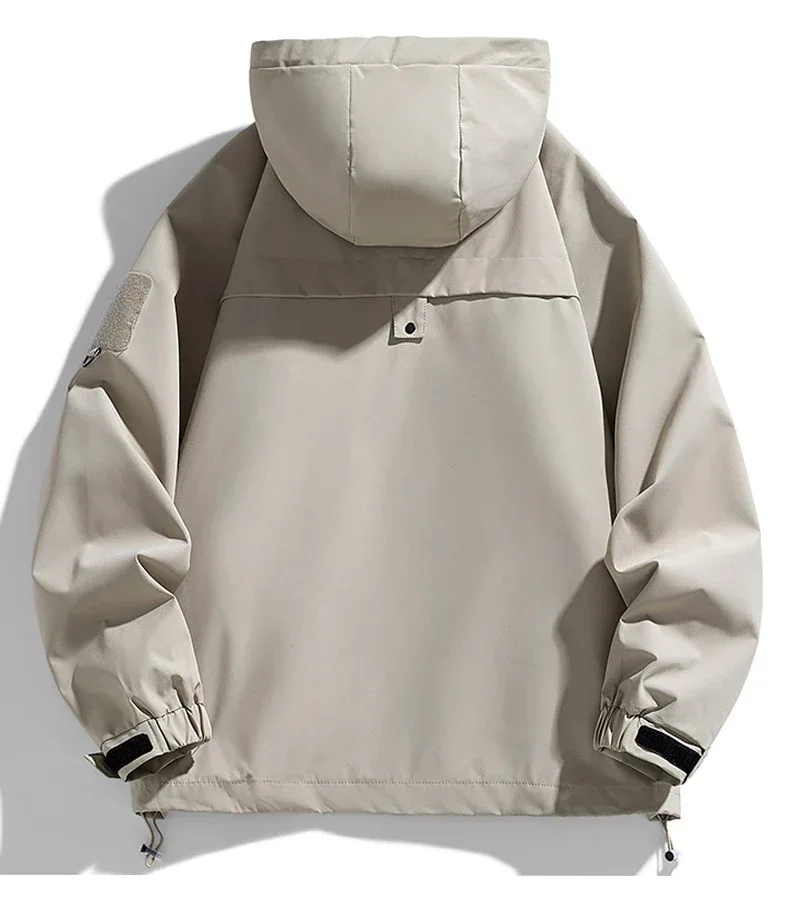 Windbreakers Men Hooded Jacket Zipper Coat Cargo Waterproof Black Bomber Camping Loose Thin Softshell Hooded Hiking Jacket - Image 12