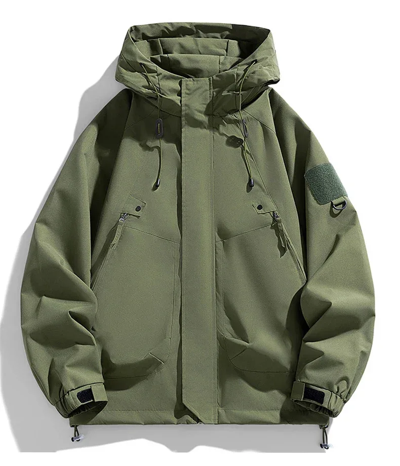 Windbreakers Men Hooded Jacket Zipper Coat Cargo Waterproof Black Bomber Camping Loose Thin Softshell Hooded Hiking Jacket - Image 17