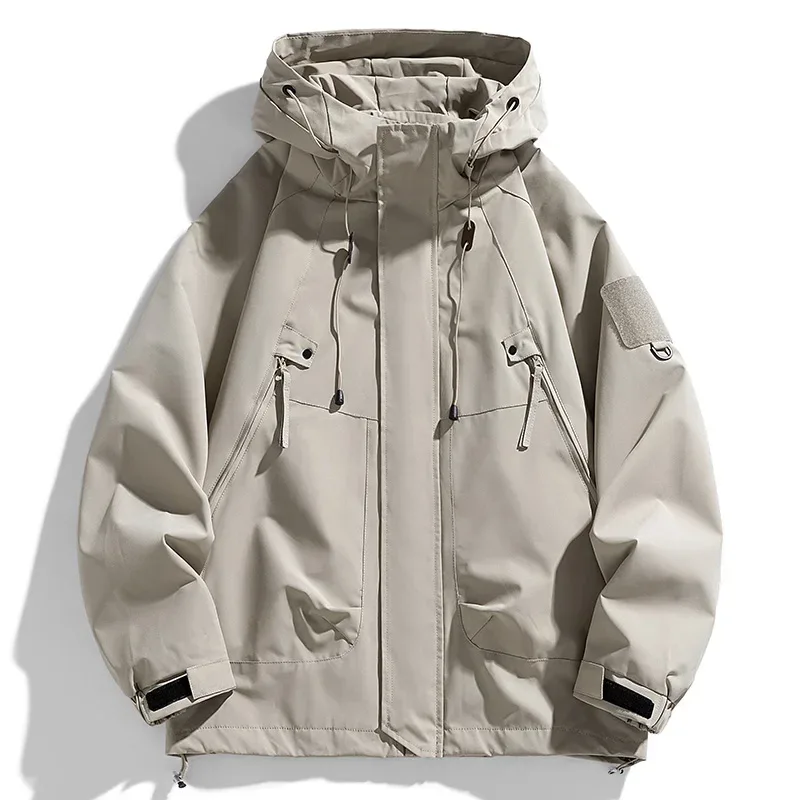 Windbreakers Men Hooded Jacket Zipper Coat Cargo Waterproof Black Bomber Camping Loose Thin Softshell Hooded Hiking Jacket - Image 28
