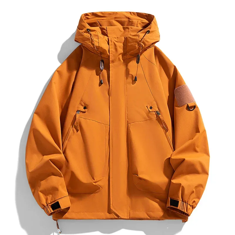Windbreakers Men Hooded Jacket Zipper Coat Cargo Waterproof Black Bomber Camping Loose Thin Softshell Hooded Hiking Jacket - Image 3