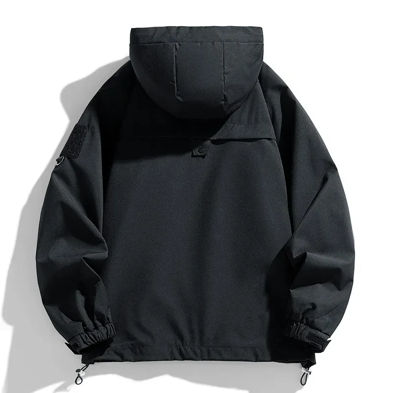 Windbreakers Men Hooded Jacket Zipper Coat Cargo Waterproof Black Bomber Camping Loose Thin Softshell Hooded Hiking Jacket - Image 5