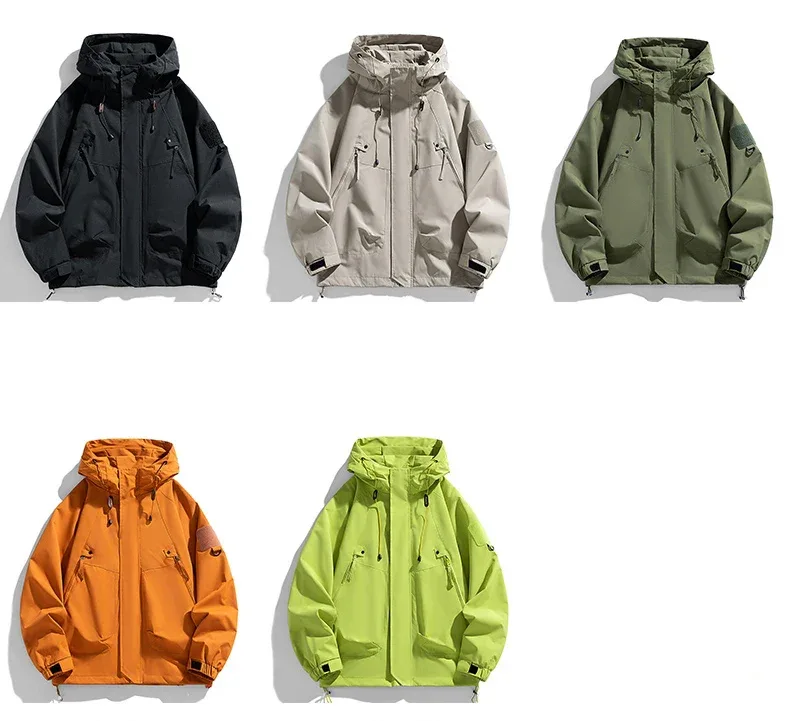 Windbreakers Men Hooded Jacket Zipper Coat Cargo Waterproof Black Bomber Camping Loose Thin Softshell Hooded Hiking Jacket - Image 7