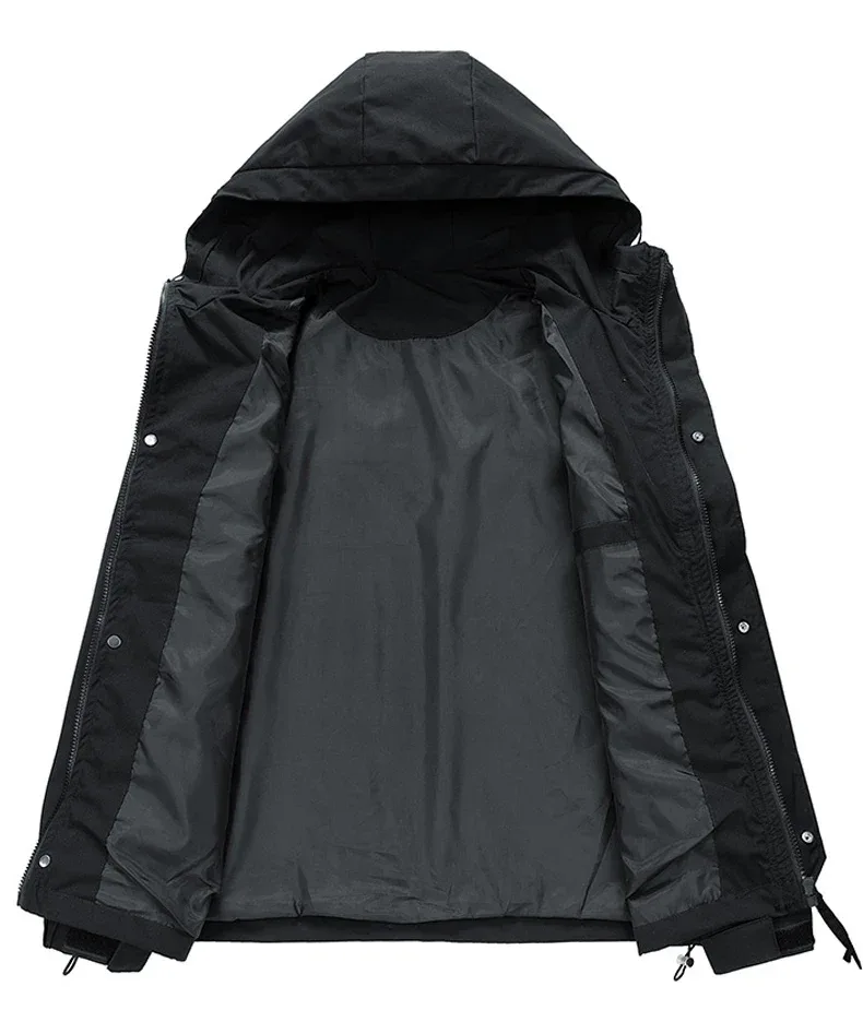 Windbreakers Men Hooded Jacket Zipper Coat Cargo Waterproof Black Bomber Camping Loose Thin Softshell Hooded Hiking Jacket - Image 8