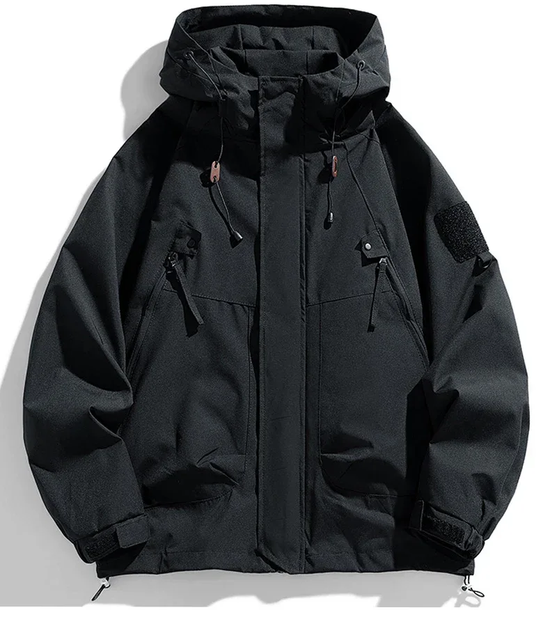 Windbreakers Men Hooded Jacket Zipper Coat Cargo Waterproof Black Bomber Camping Loose Thin Softshell Hooded Hiking Jacket - Image 9