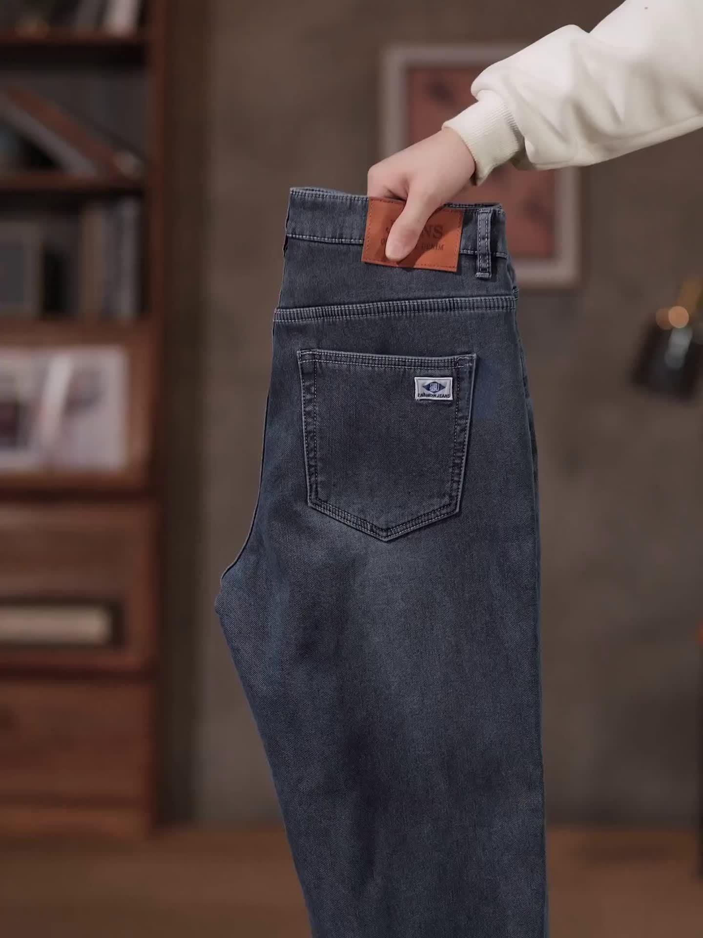 Winter New Arrival Fleece-Lined Thickened Minimalist Stretch blue trousers, long pants - Image 12