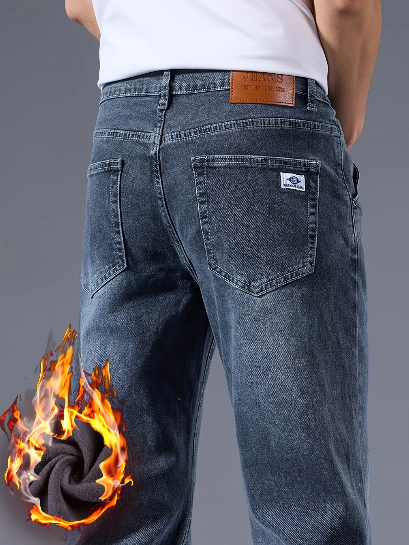 Winter New Arrival Fleece-Lined Thickened Minimalist Stretch blue trousers, long pants - Image 15