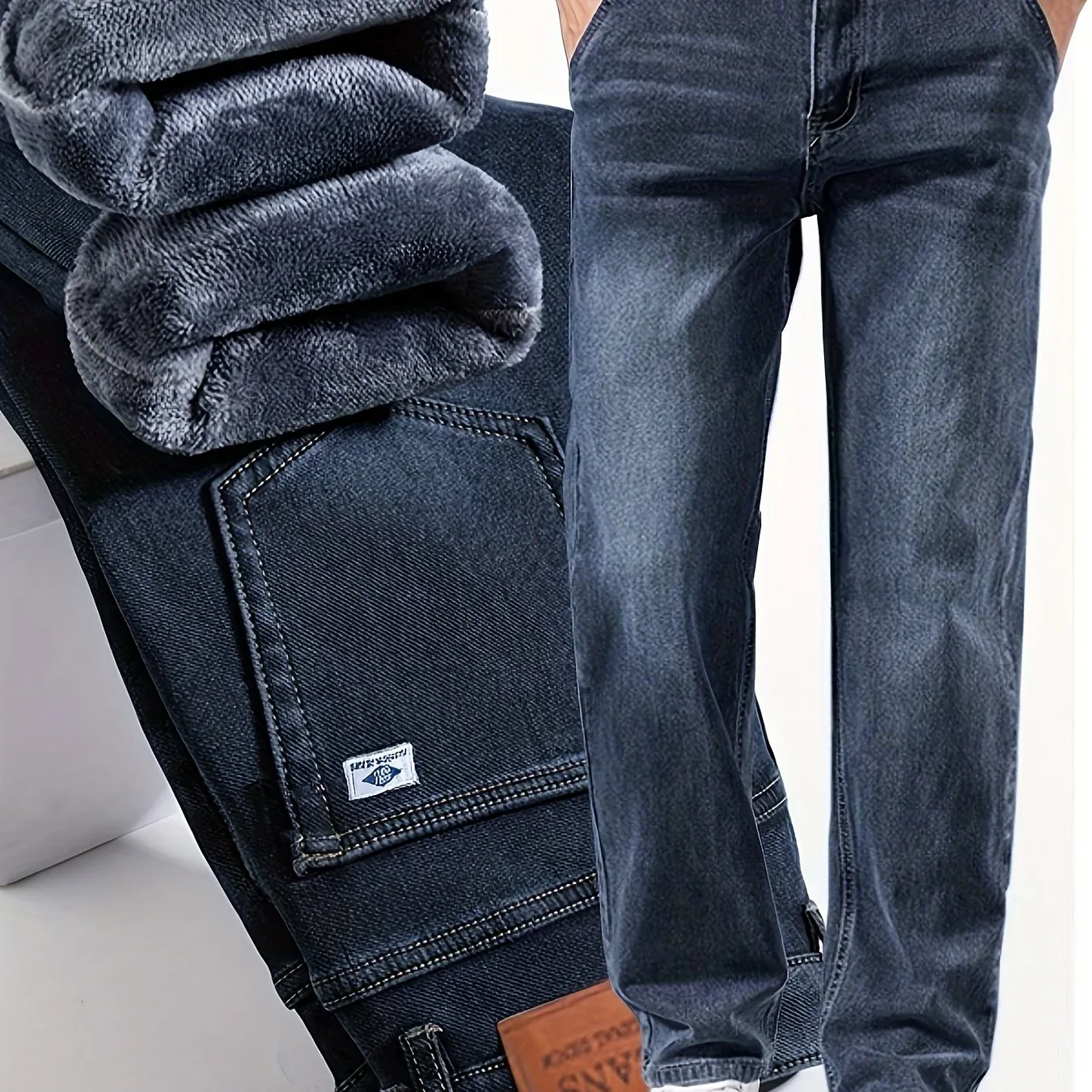 Winter New Arrival Fleece-Lined Thickened Minimalist Stretch blue trousers, long pants - Image 17