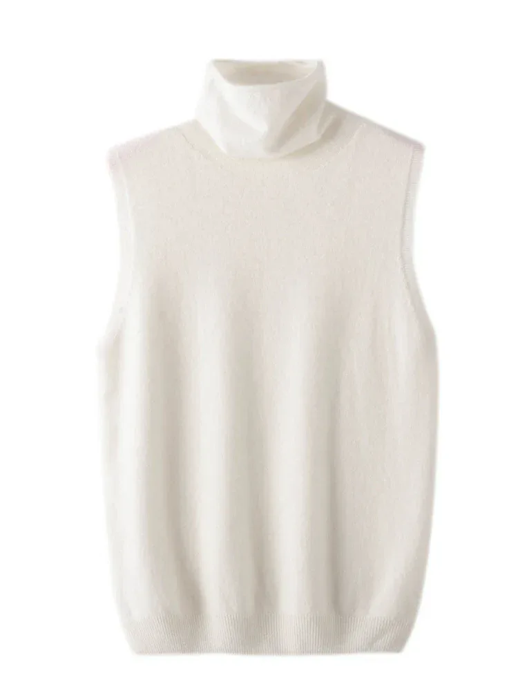Women 100% Merino Wool Sleeveless Pullovers Turtleneck Sweater Waistcoat Wool Knitwear Spring Autumn Winter Fashion Vest Tops - Image 3