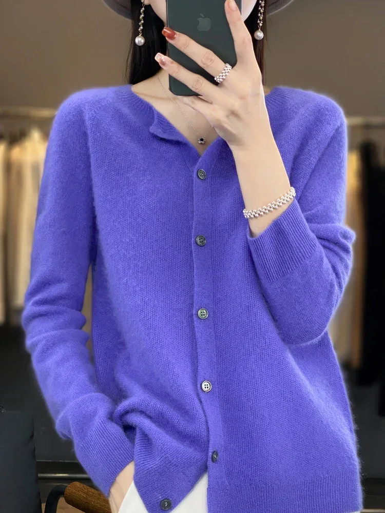 Women Cashmere Sweater 100% Merino Wool Knitted Cardigan Autumn Winter Knitwear O-Neck Female Solid Color Casual Fashion Top - Image 11