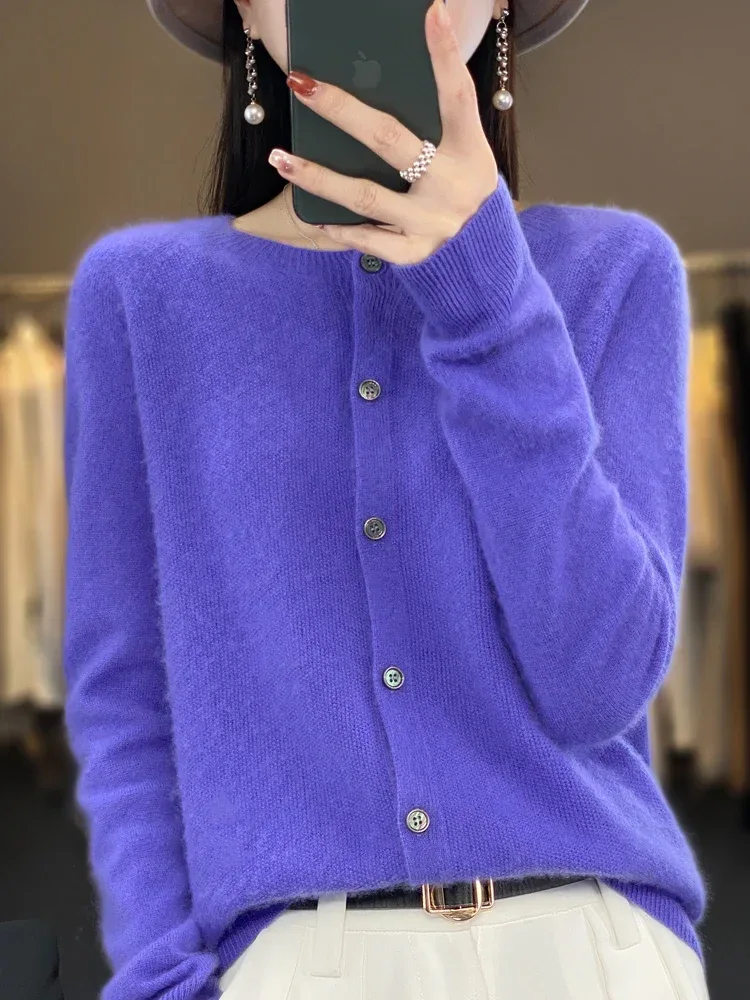 Women Cashmere Sweater 100% Merino Wool Knitted Cardigan Autumn Winter Knitwear O-Neck Female Solid Color Casual Fashion Top - Image 12
