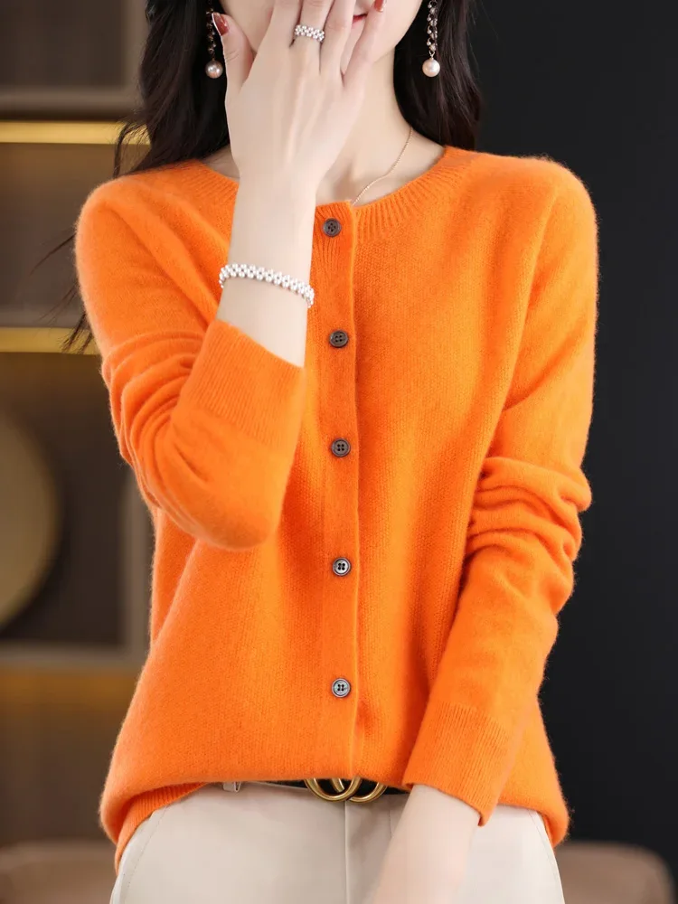Women Cashmere Sweater 100% Merino Wool Knitted Cardigan Autumn Winter Knitwear O-Neck Female Solid Color Casual Fashion Top - Image 13