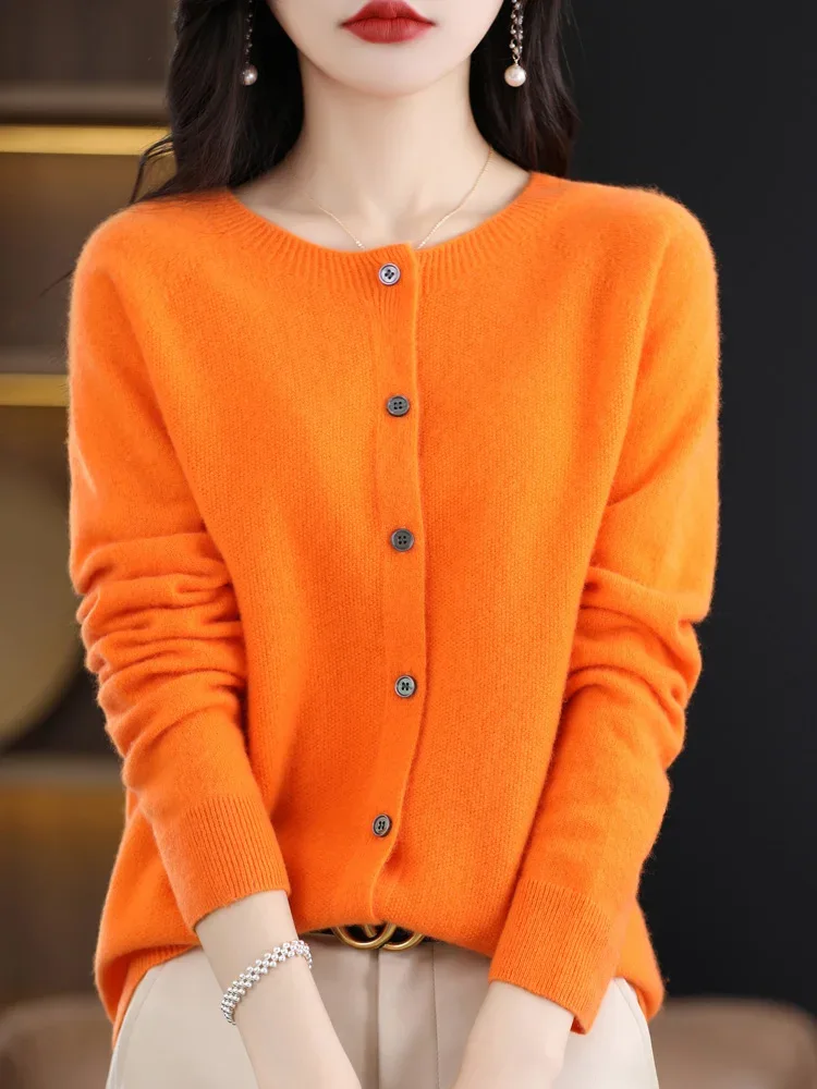Women Cashmere Sweater 100% Merino Wool Knitted Cardigan Autumn Winter Knitwear O-Neck Female Solid Color Casual Fashion Top - Image 14