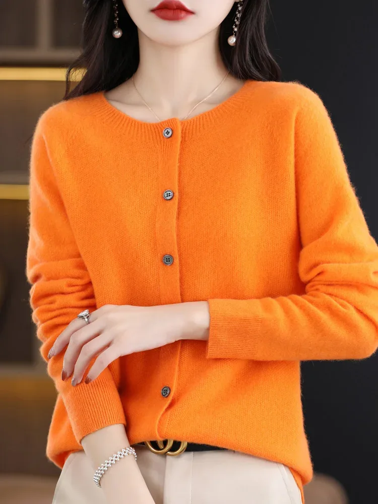 Women Cashmere Sweater 100% Merino Wool Knitted Cardigan Autumn Winter Knitwear O-Neck Female Solid Color Casual Fashion Top - Image 15