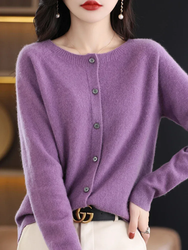 Women Cashmere Sweater 100% Merino Wool Knitted Cardigan Autumn Winter Knitwear O-Neck Female Solid Color Casual Fashion Top - Image 16