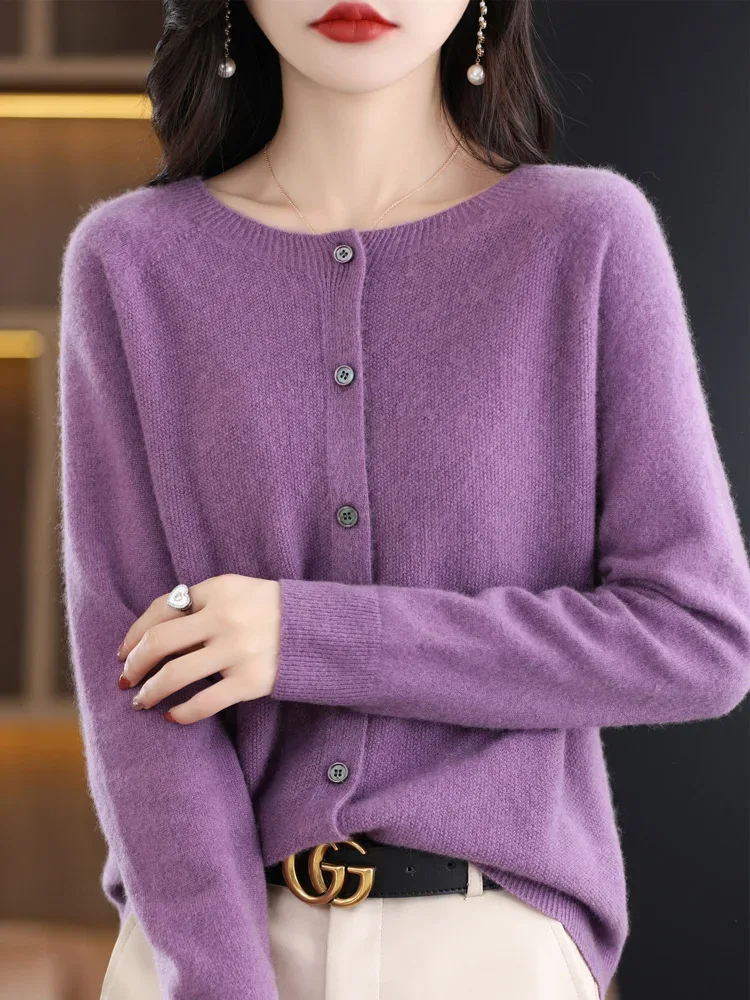 Women Cashmere Sweater 100% Merino Wool Knitted Cardigan Autumn Winter Knitwear O-Neck Female Solid Color Casual Fashion Top - Image 17