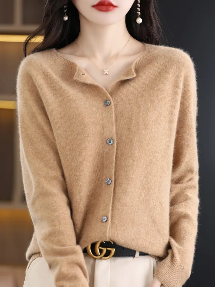 Women Cashmere Sweater 100% Merino Wool Knitted Cardigan Autumn Winter Knitwear O-Neck Female Solid Color Casual Fashion Top - Image 18