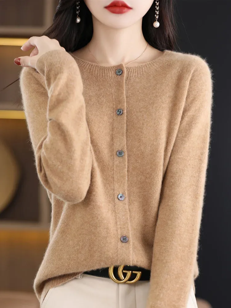 Women Cashmere Sweater 100% Merino Wool Knitted Cardigan Autumn Winter Knitwear O-Neck Female Solid Color Casual Fashion Top - Image 19