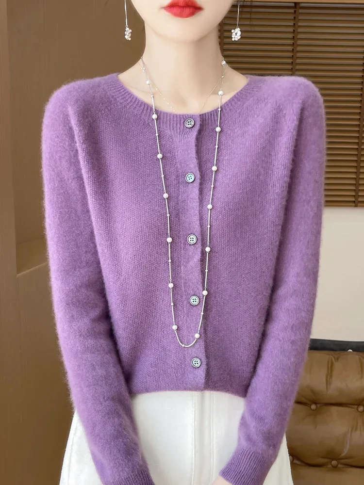 Women Cashmere Sweater 100% Merino Wool Knitted Cardigan Autumn Winter Knitwear O-Neck Female Solid Color Casual Fashion Top - Image 2
