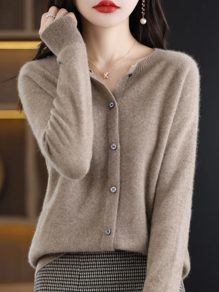 Women Cashmere Sweater 100% Merino Wool Knitted Cardigan Autumn Winter Knitwear O-Neck Female Solid Color Casual Fashion Top - Image 20