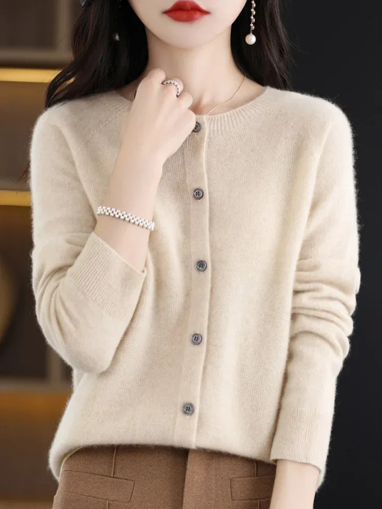 Women Cashmere Sweater 100% Merino Wool Knitted Cardigan Autumn Winter Knitwear O-Neck Female Solid Color Casual Fashion Top - Image 21