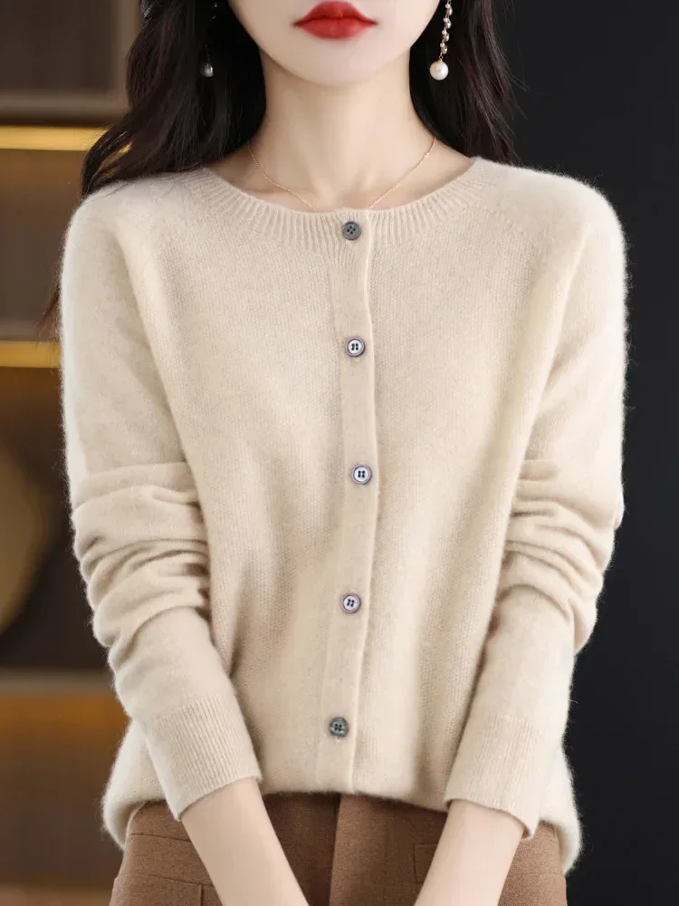 Women Cashmere Sweater 100% Merino Wool Knitted Cardigan Autumn Winter Knitwear O-Neck Female Solid Color Casual Fashion Top - Image 22