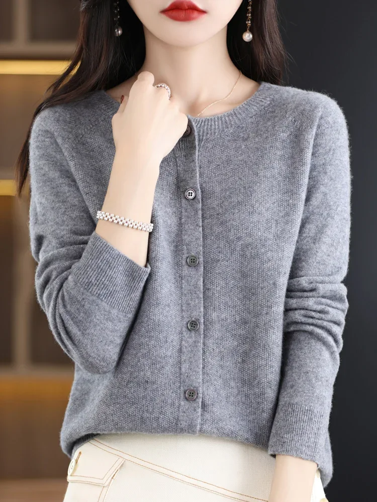 Women Cashmere Sweater 100% Merino Wool Knitted Cardigan Autumn Winter Knitwear O-Neck Female Solid Color Casual Fashion Top - Image 23